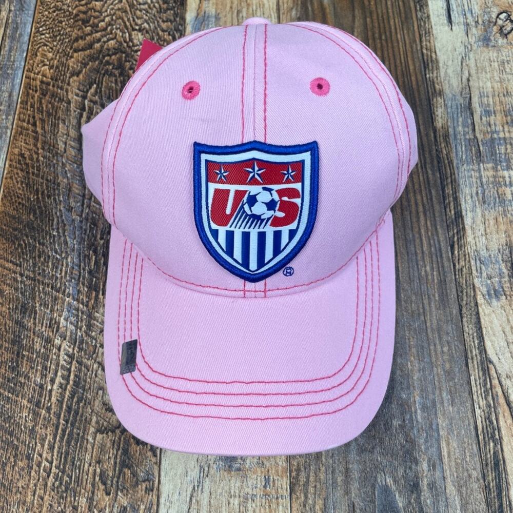 USA National Soccer Women's OS Pink 100% Cotton Adjustable Embroidered Logo Hat